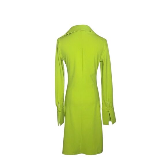 H&M Lime Green Long Sleeve Draped Shirt Dress Size S Button Front Ruched V-neck - Picture 7 of 15